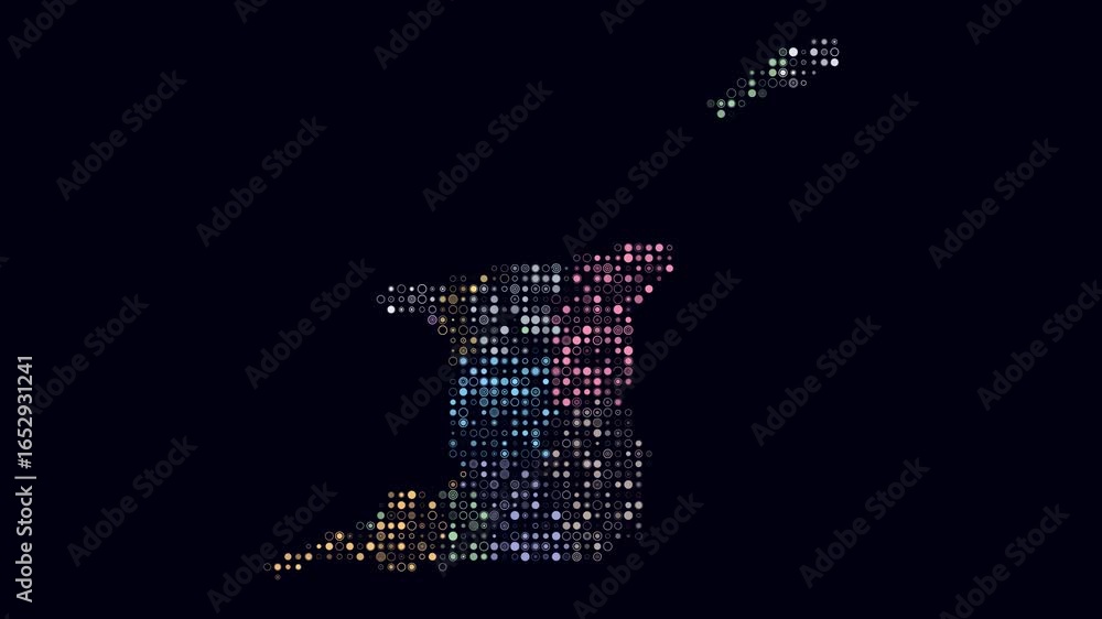 Poster trinidad and tobago animation. shape of the country with pulsating colored dots. small size circle b