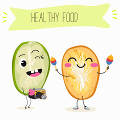 Ambarella fruit, charcters vector illustration.