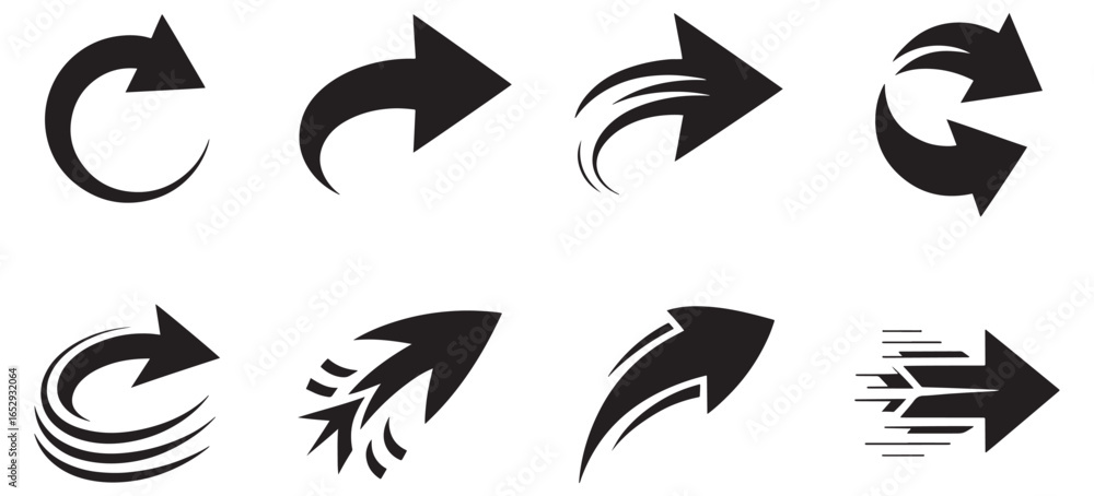Poster dynamic arrow collection expressing forward movement creative direction and flowing motion conveying