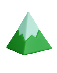 Minimalist 3D Mountain Icon - Green and White 3d clay style, png isolated on transparent background