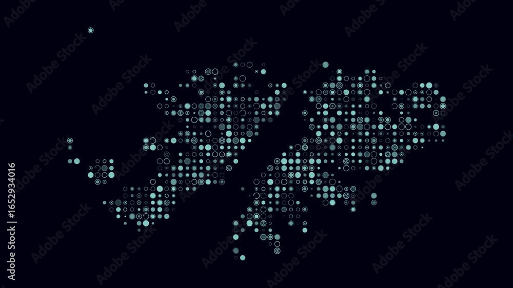 Poster falkland islands map animation. shape of the country with pulsating colored dots. small size circle 