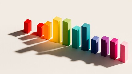 Creative 3D Block Chart with Colorful Bars Showing Upward Trend in Modern Minimal Layout