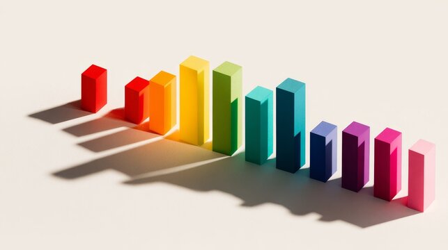 Creative 3D Block Chart with Colorful Bars Showing Upward Trend in Modern Minimal Layout - Powered by Adobe