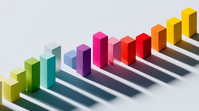 Creative 3D Block Chart with Colorful Bars Showing Upward Trend in Modern Minimal Layout