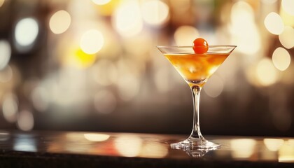 Blurry Close-Up Shot Of A Cocktail On A Bar Counter, Showing Vibrant Colors And Tantalizing Details In The Background. Perfect For Design.