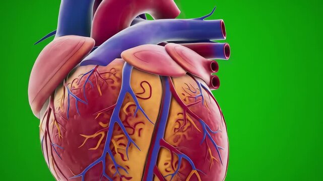 Anatomically correct human heart model with detailed circulatory system, 4K render.