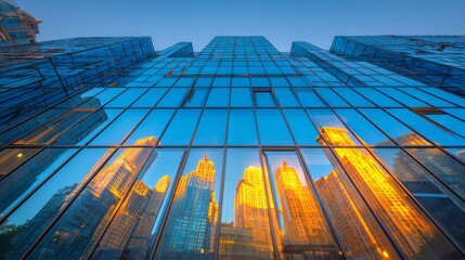 Urban Skyline Mirrored on Tall Glass Structure Showcasing Contemporary Architecture