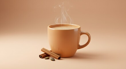 Hot Chai Latte with Cinnamon Sticks and Spices