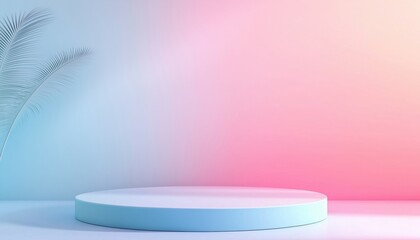 Template Mock-Up Of Empty Bright Gradient Pink To Light Blue Studio Room For Product Display, Business Backdrop With A Summer Theme.