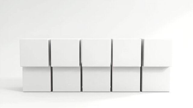Seven blank white boxes arranged in a row against a plain white background.