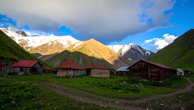 Mountain village at dawn