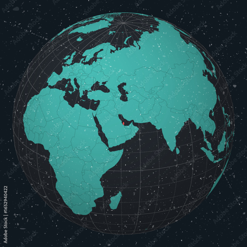 Poster qatar on globe. vintage look with grunge scratched texture. country view on world map in dark charco