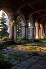 Fototapeta premium Ruined arches with overgrown courtyard