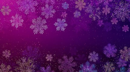 Fototapeta premium Abstract Purple and Gold Snowflake Background with Glitter