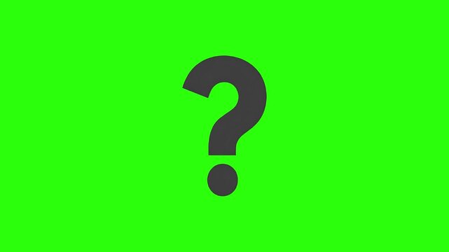 A simple, bold gray question mark graphic Animation sits prominently against a vibrant lime green screen