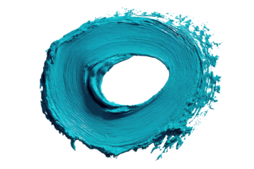 Teal ring of paint, textured and swirling, with a dark center hole