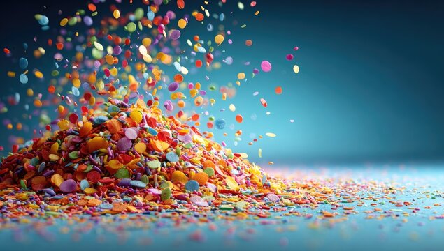 Colorful confetti explodes from a pile - Powered by Adobe