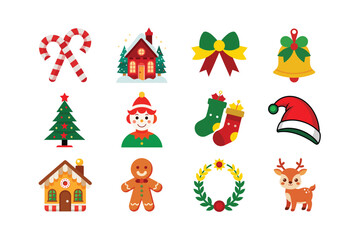 Merry Christmas Illustration Pack with Holiday Decorative Elements for Greeting Cards, Posters and Digital Designs