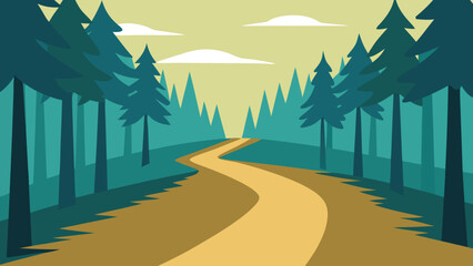 Flat Design Forest Path with Teal Trees and Yellow Sky nature transparency background