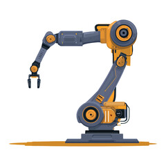 Illustration of an industrial robot arm with yellow and gray elements on a white background view from side