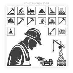 Construction Icons Set with Building Tools Building Construction, Construction Crane, Construction Tools, Construction Industry, Construction Project,