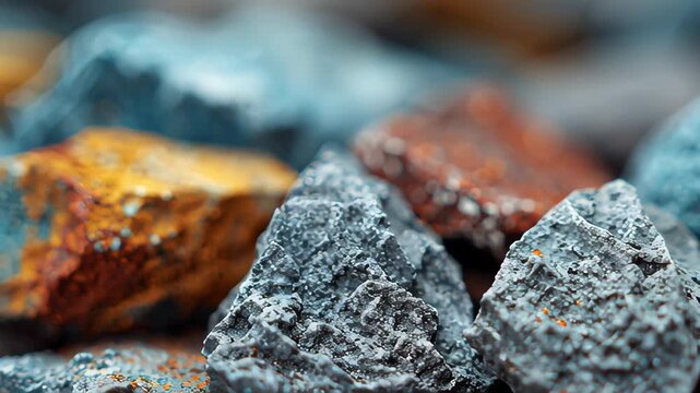 Close-Up of Rare Earth Mineral Rocks with Unique Color Patterns and Textures
