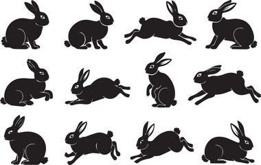 Obraz premium Easter Bunny Silhouettes Animal Vector Bundle 
