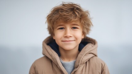 Boy in Beige Jacket Facing Slightly to Camera