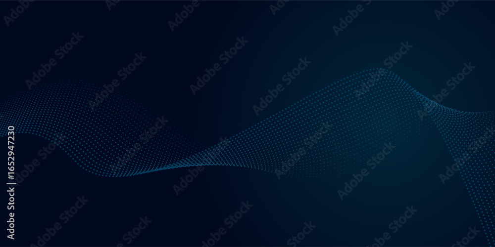 Poster dynamic particles sound wave flowing over dark. blurred lights vector abstract background. beautiful