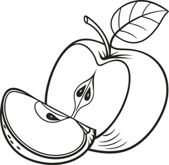 Red juicy apple fruit with a fresh leaf, a detailed cartoon vector illustration