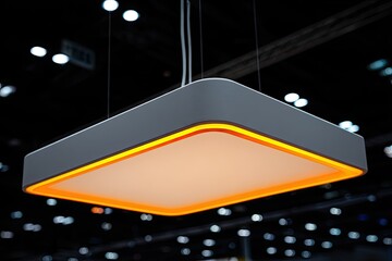 Modern, square pendant light with orange accents