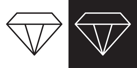 Diamond icon line art, vector set. Minimalistic diamonds vector illustration icons set. Variant diamond icon in flat outline and editable stroke line art. Diamond icon for games and website. 
