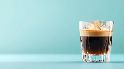 Iced Coffee in a Crystal Glass Against a Teal Background