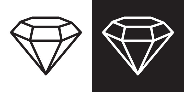 Diamond icon line art, vector set. Minimalistic diamonds vector illustration icons set. Variant diamond icon in flat outline and editable stroke line art. Diamond icon for games and website. 