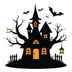 Spooky Halloween Haunted House Silhouette