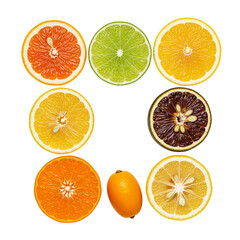 Fototapeta premium Colorful assortment of sliced citrus fruits and a kumquat