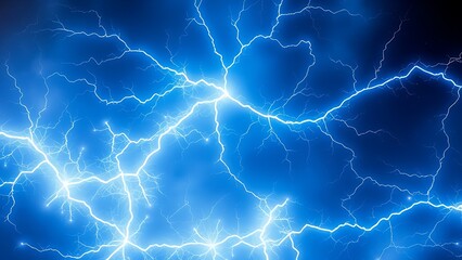 Neon blue and white fractal electricity branching through cosmic void, symbolizing natural energy.