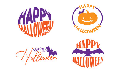 Happy Halloween typography design with pumpkin, bats, and spooky lettering, horror calligraphy for October 31, trick or treat party, haunted house posters and decorations.