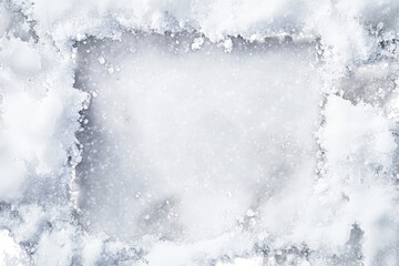 Frozen ice and snow border with a clear white center, isolated on transparent background