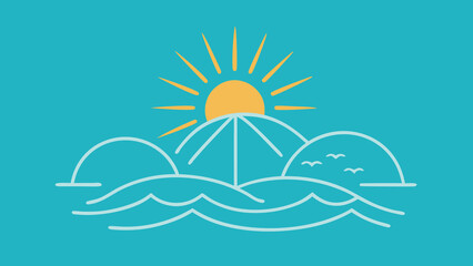 Obraz premium Minimalist Ocean Sunrise with Sun and Waves Illustration vector transparency background