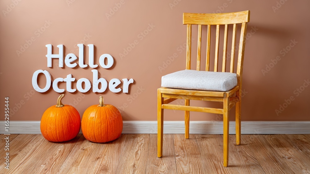 Poster a chair is sitting in front of a wall with the letters 