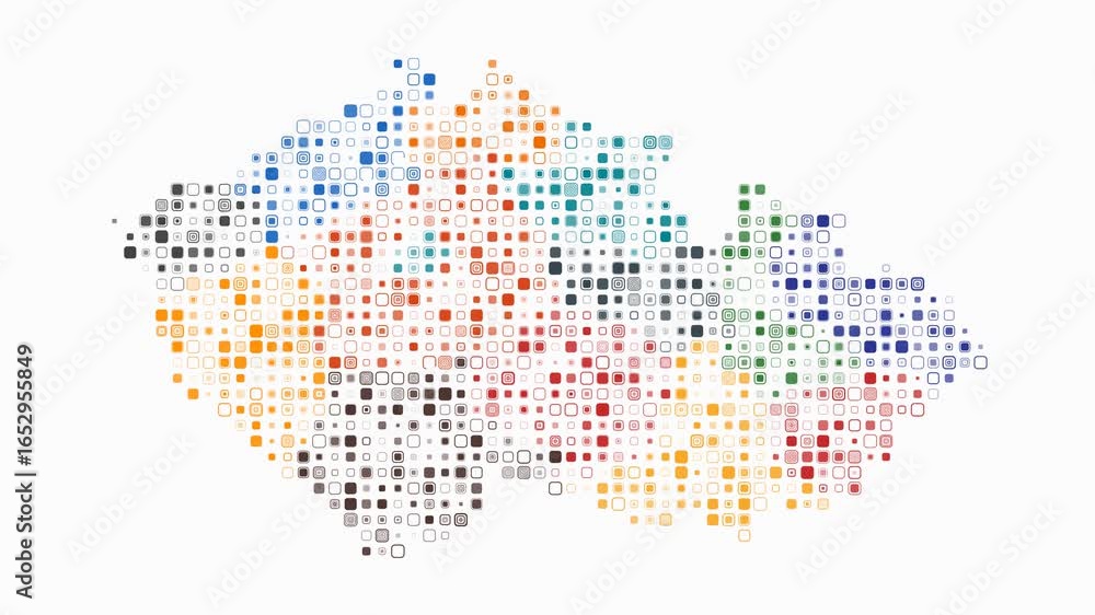 Poster czechia map animation. shape of the country with pulsating colored dots. small size rounded square b