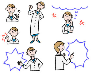 Obraz premium 白衣の女性研究者が説明するイラスト