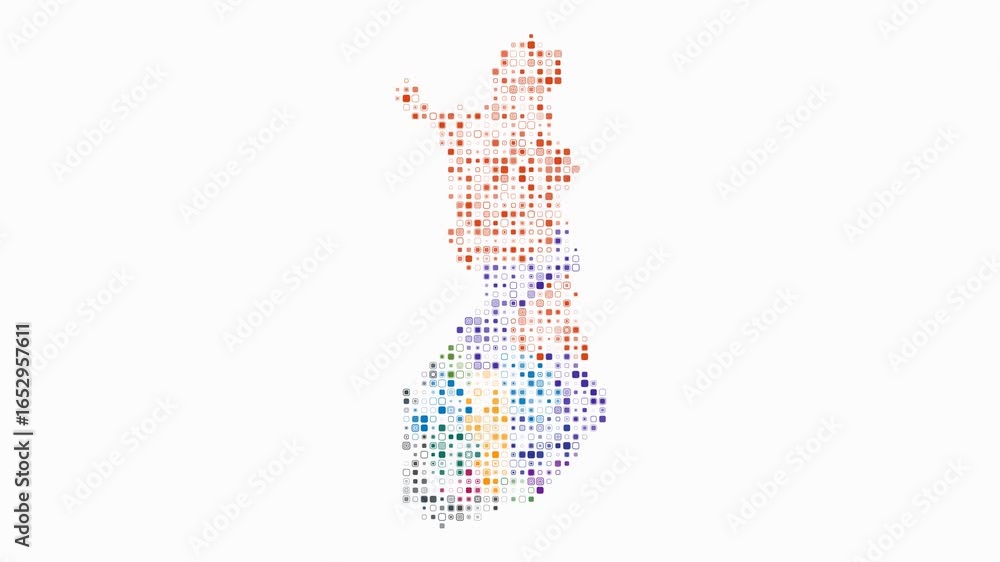 Poster finland map animation. shape of the country with pulsating colored dots. small size rounded square b