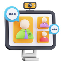 3D Illustration of Video Call Icon with Chat Bubbles on Screen in Minimal 3D Style