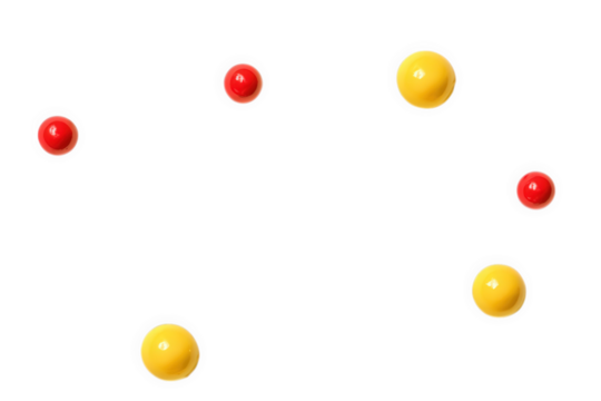 Red and yellow candies scattered on a transparent background