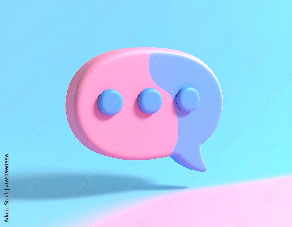 Poster 3d speech bubble icon with three dots suggesting ongoing conversation or thinking process