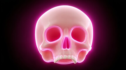 Obraz premium A skull with pink glowing eyes and a pink nose. The skull is surrounded by a pink glow