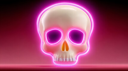 A skull with pink glowing eyes and a pink glowing nose. The skull is surrounded by a pink background
