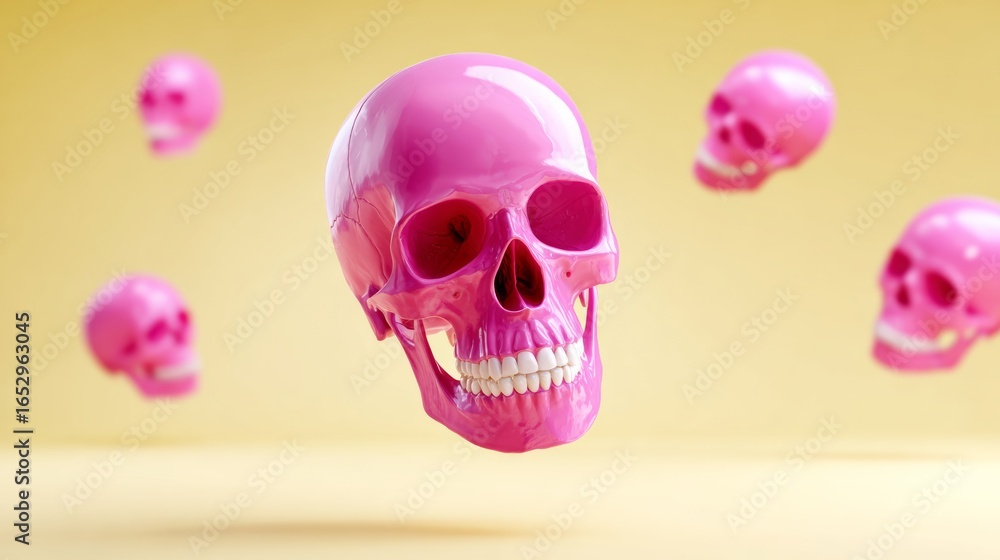 Poster a group of pink skulls are floating in the air, creating a whimsical and playful atmosphere. the sku
